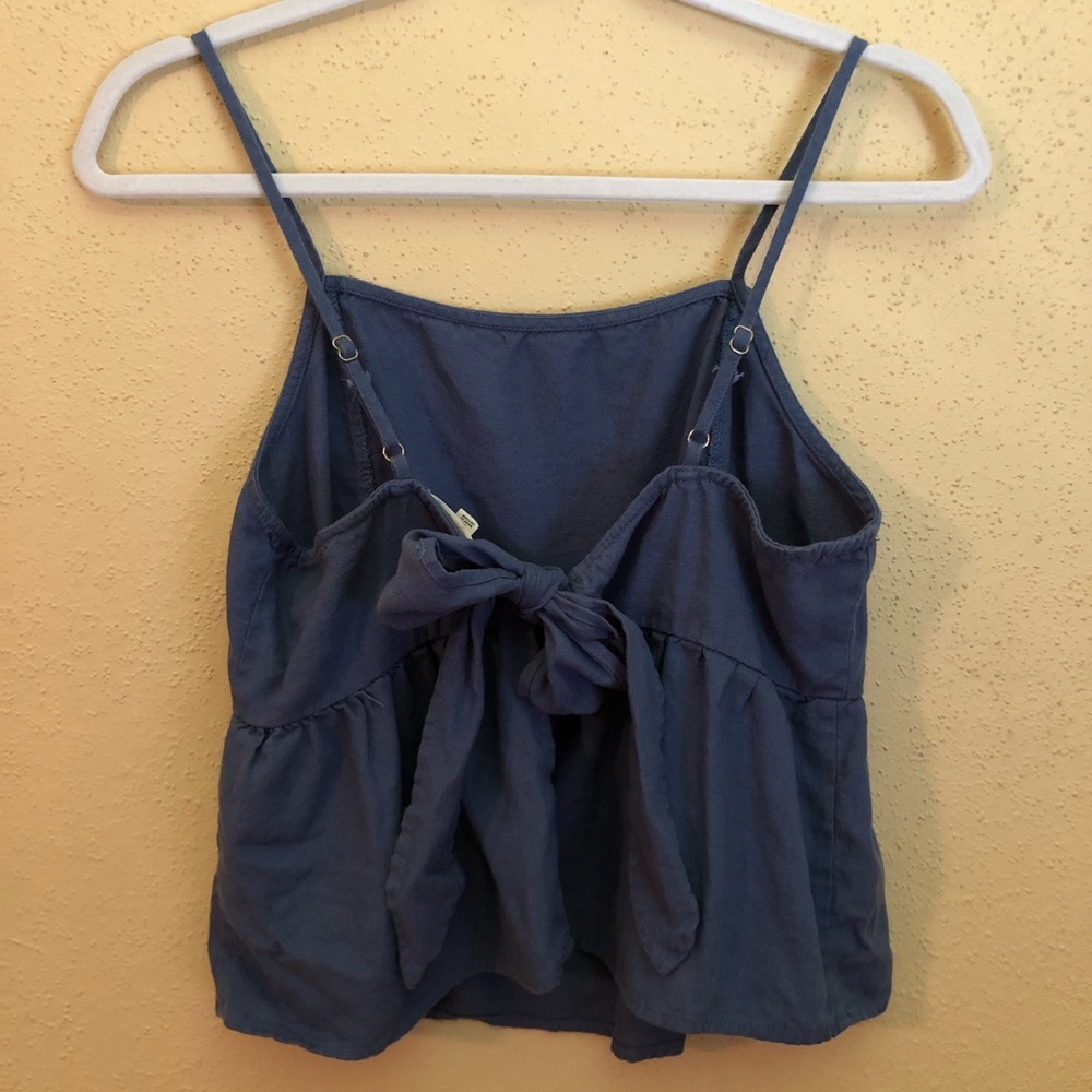 Spaghetti strap bow tie back linen top